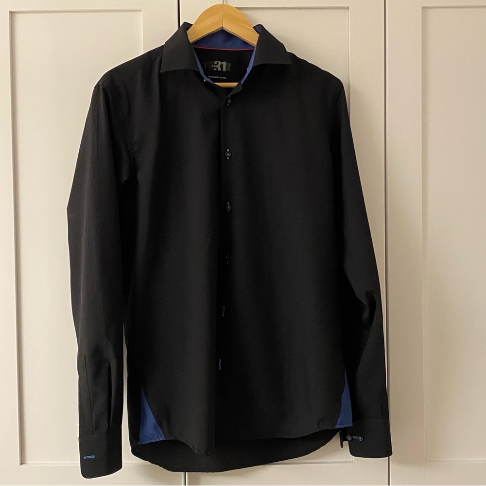 Le 31 by Simons Men’s Black Semi-Fitted Shirt, Size 15 1/2, with Navy Accent